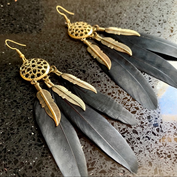 Dream Catcher With Black Feathers Earrings. - Picture 3 of 4